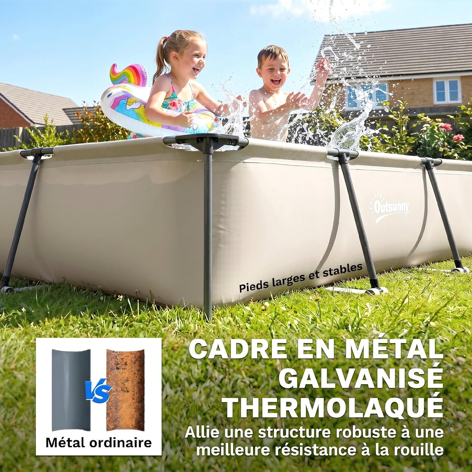 Outsunny - Piscine tubulaire rectangulaire - 316x238x66,5 cm - pompe de filtration, PVC triple couche, structure antirou