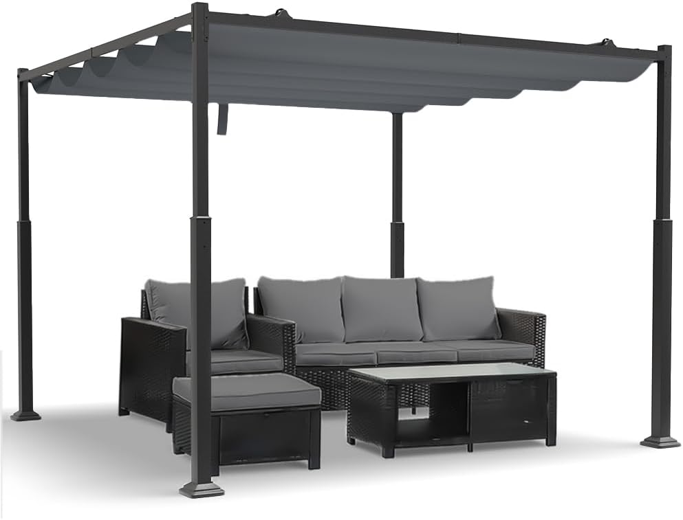 VOUNOT - Pergola rétractable 3x3m - métal, toile polyester haute densité
