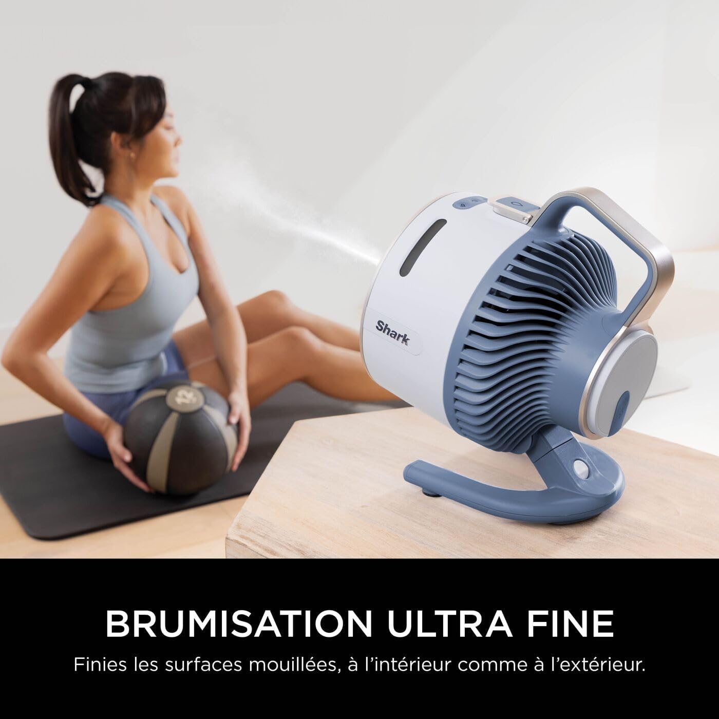 Shark FlexBreeze HydroGo, ventilateur brumisateur portable, rafraîchisseur d'air silencieux intérieur/extérieur, discret et durable, avec/sans fil, léger, 5 réglages de vitesse, Glacier FA050EUBL