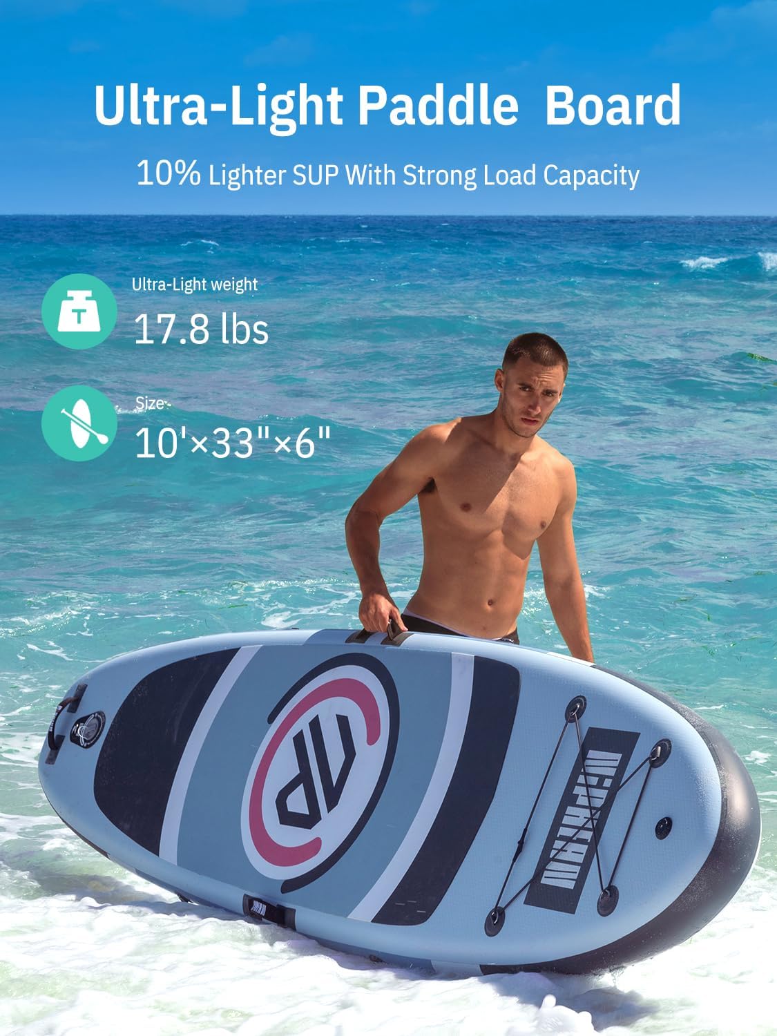 Niphean - paddle gonflable adulte avec siège - ultraléger - stabiltrac, antidérapant, yoga et animaux