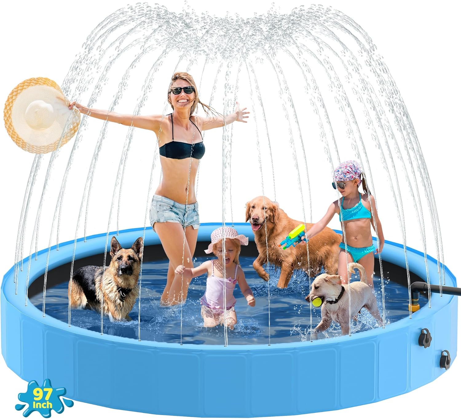 Raxurt - Piscine chien pliable avec sprinkler - 246cm - PVC antidérapant extérieur