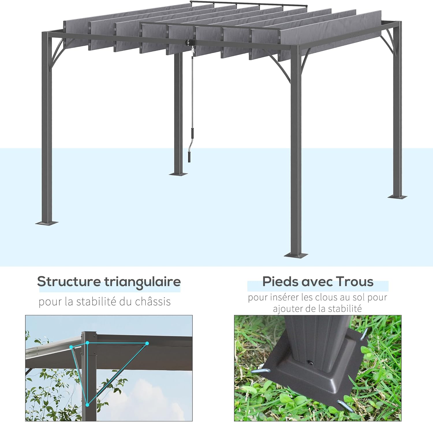 Outsunny - pergola bioclimatique - 3x3m - lames orientables aluminium UV 50+