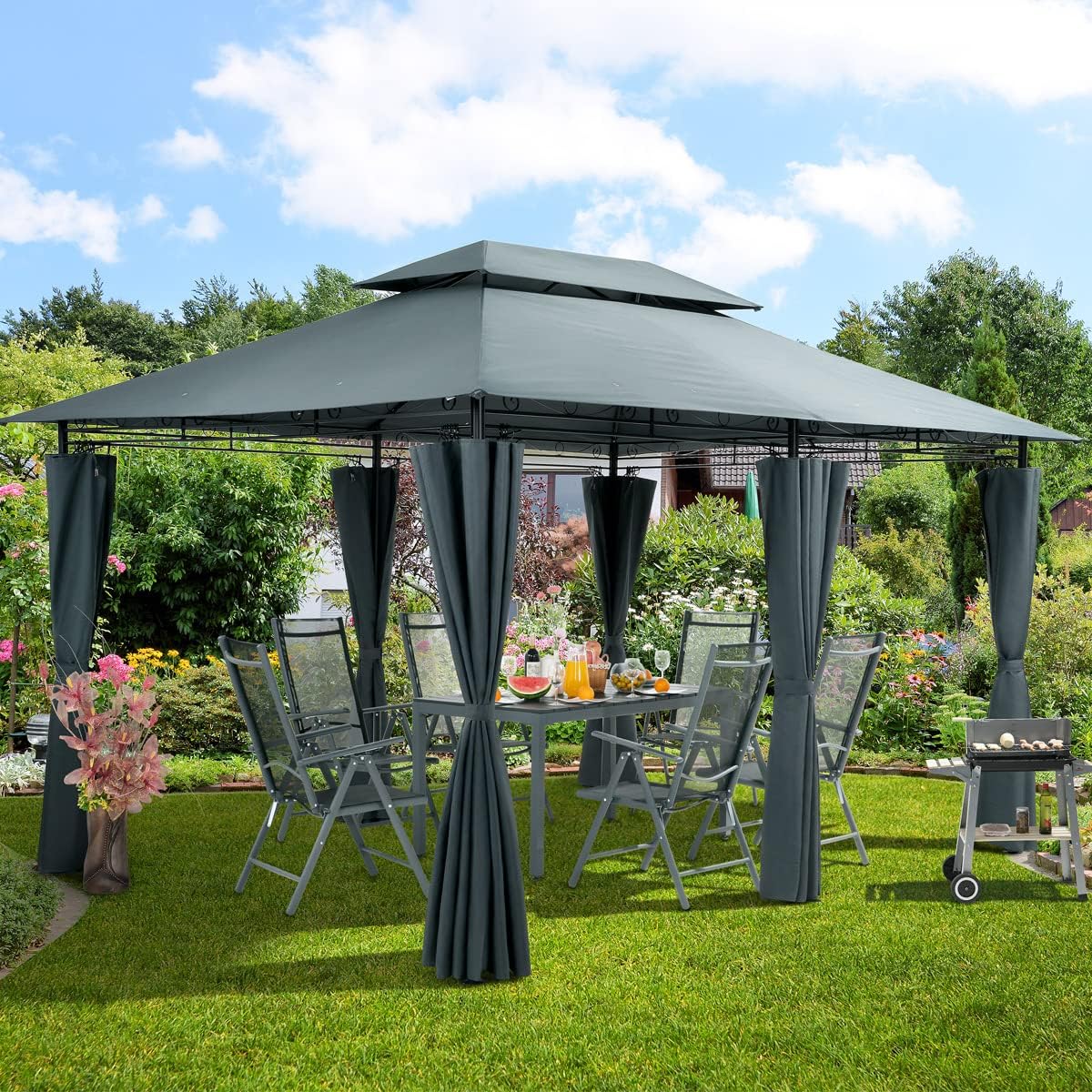 CASARIA - Pavillon de Jardin Topas 3x4m, métal, UV50+, hydrofuge, anthracite