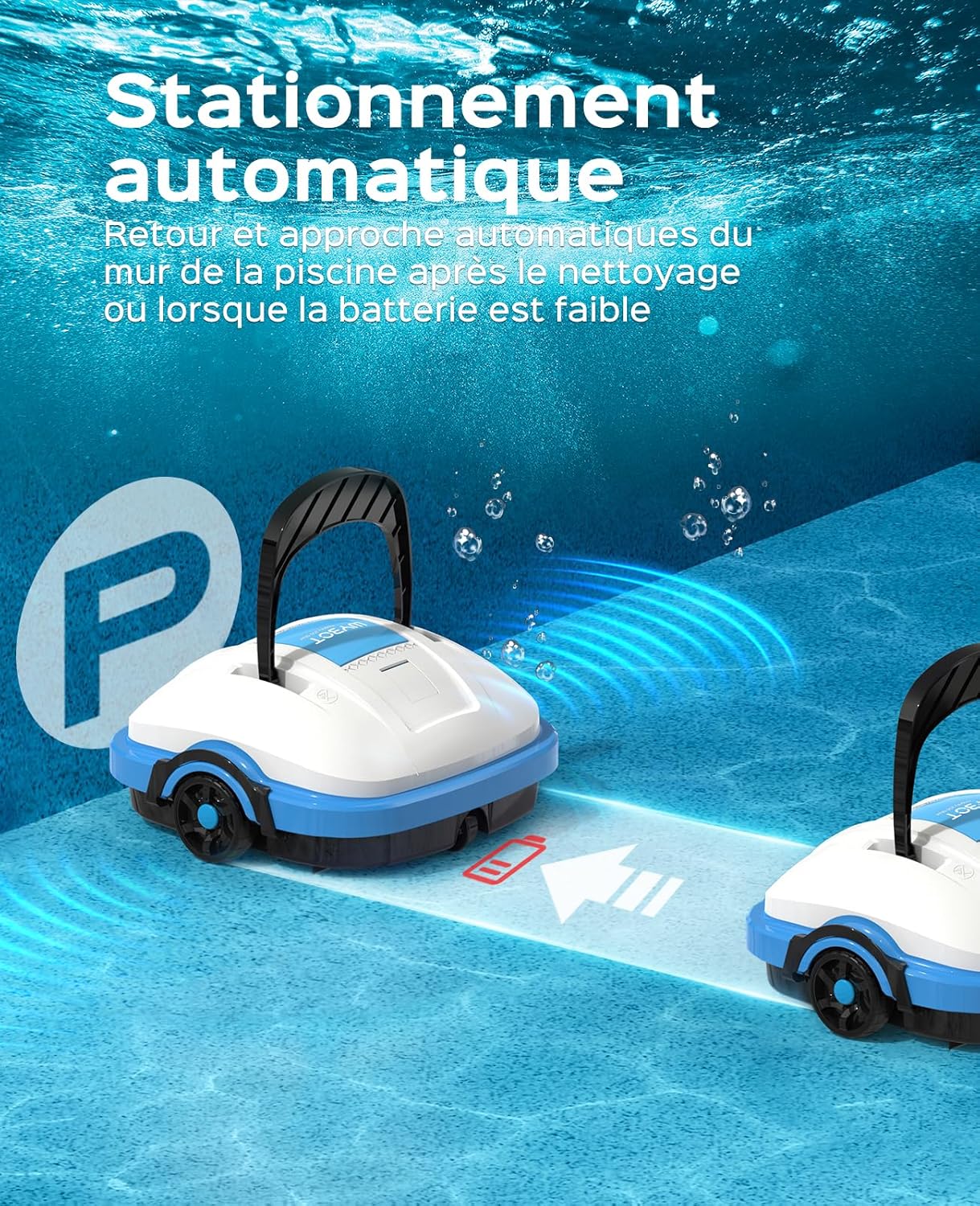 WYBOT Osprey 200 Robot Piscine,Aspirateur Piscine sans Fil,Stationnement Automatique,Moteurs Doubles Nettoyeur de Piscine,Filtration 180 µm,pour Piscines Hors Sol 50m²-Blanc