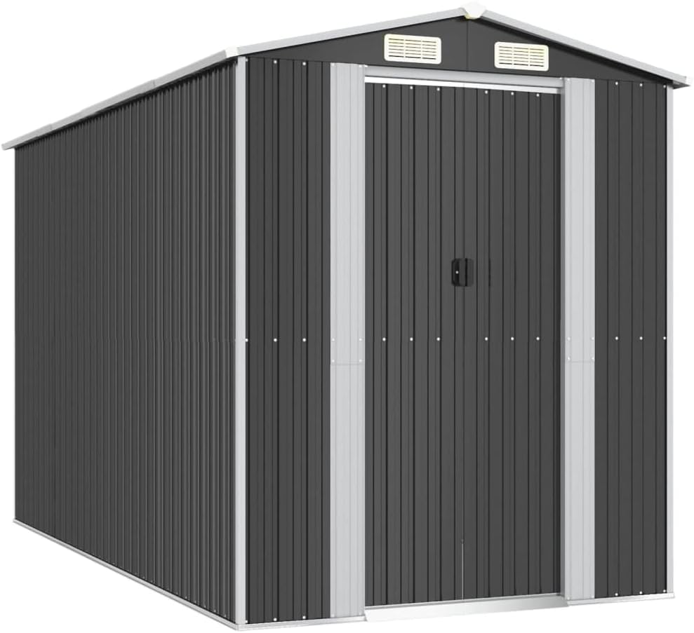 vidaXL - Abri de jardin acier galvanisé - 192x357x223 cm - Anthracite, stockage extérieur