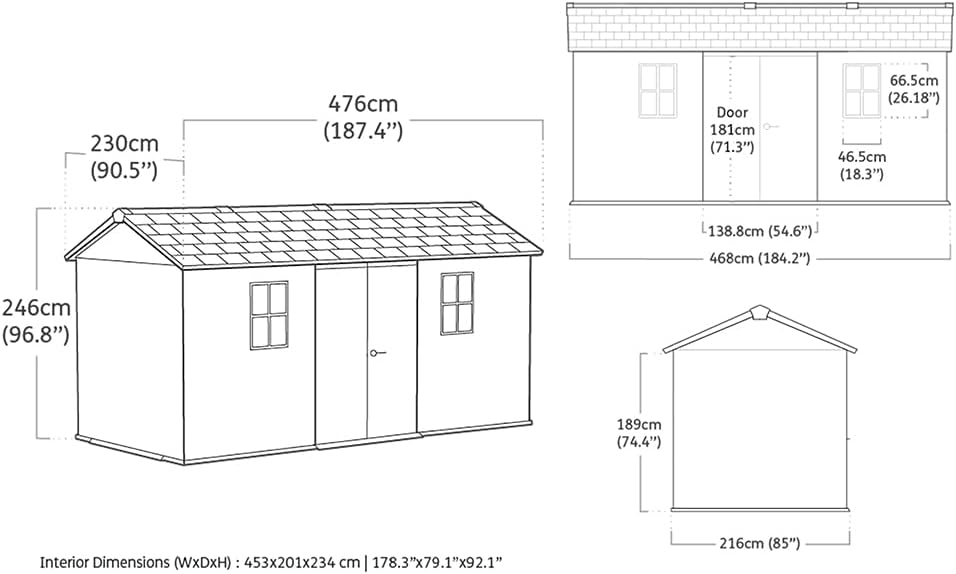 Keter - Newton série 7515 - 476x230x246cm - abri jardin bois/plastique, 2 fenêtres, verrouillable 7515