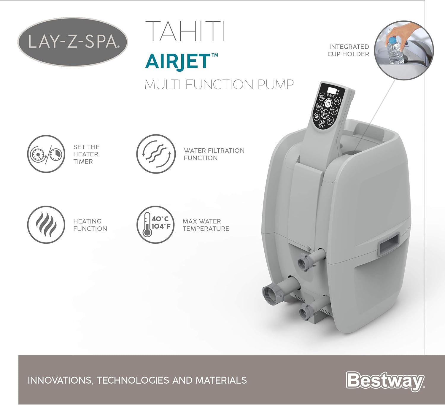 Bestway - LAY-Z-SPA Tahiti série Airjet - 180x66 cm - 2-4 personnes LAY-Z-SPA®