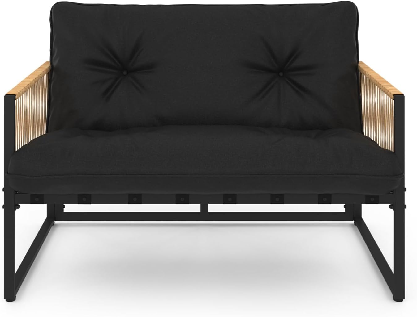 IDMarket - Salon Bas Rio 6 places, métal noir, coussins noirs, effet rotin