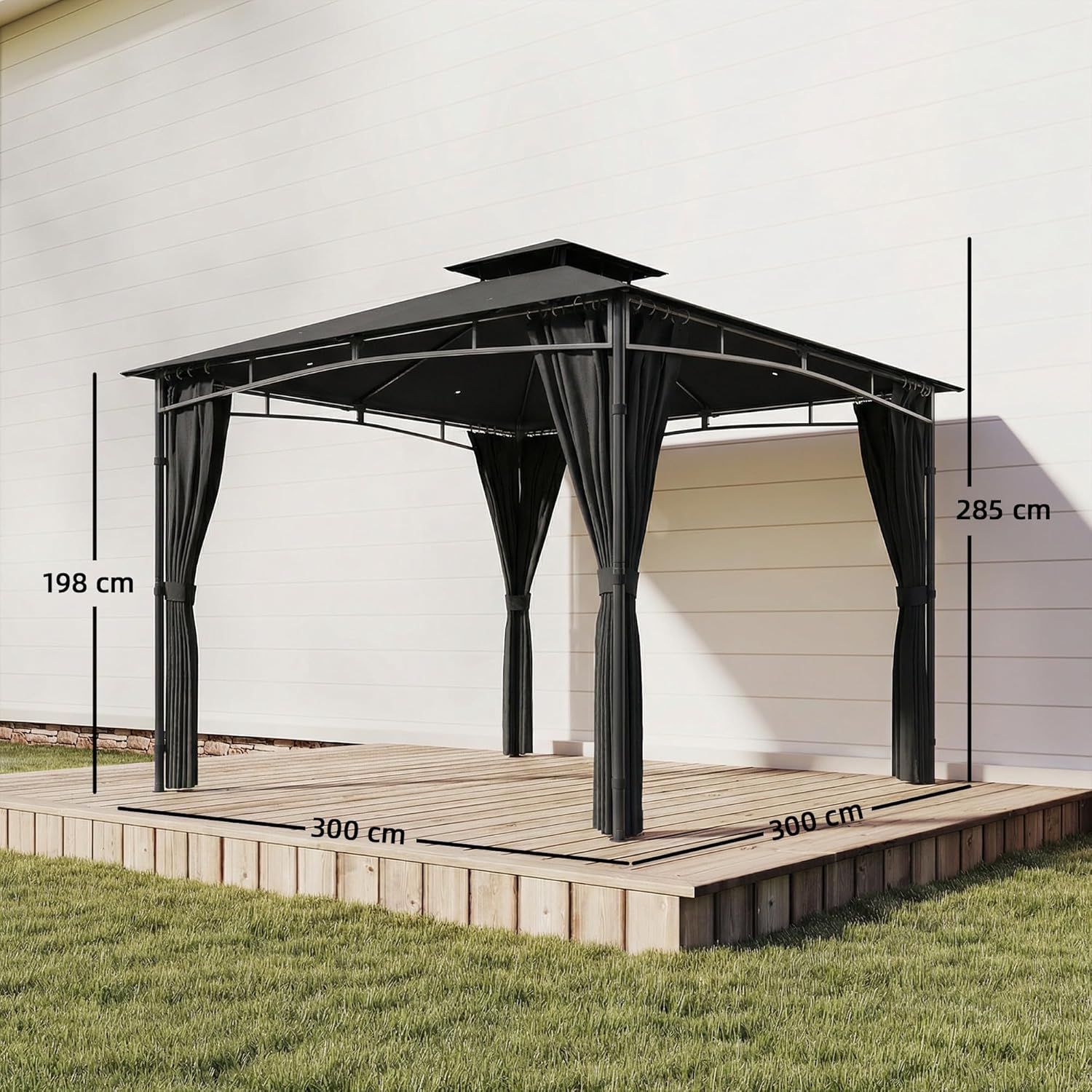 Outsunny - Pavillon Jardin Série 3x3m, toit rétractable, UV50+, Ø48mm