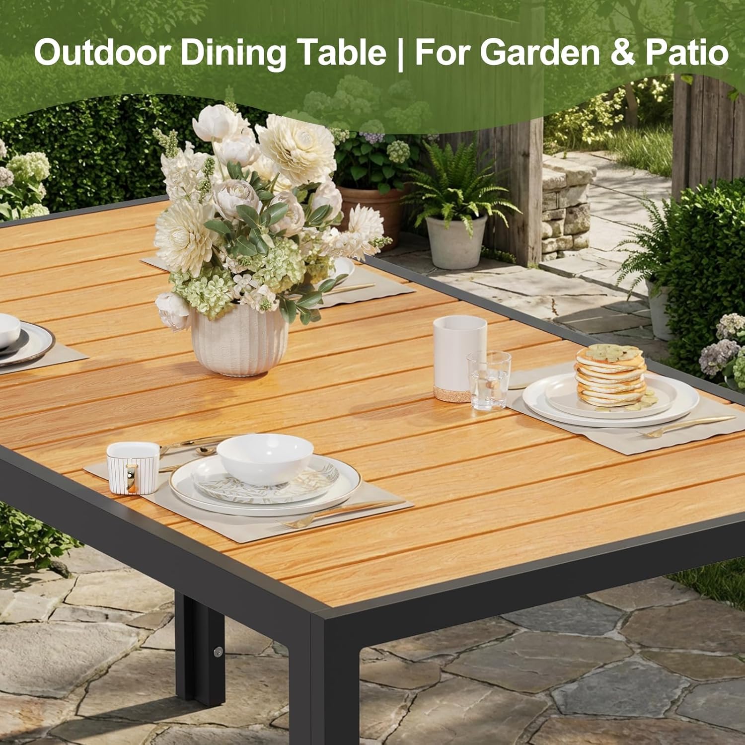 JUMMICO - Table de jardin teck 150x80cm aluminium antirouille, extérieur