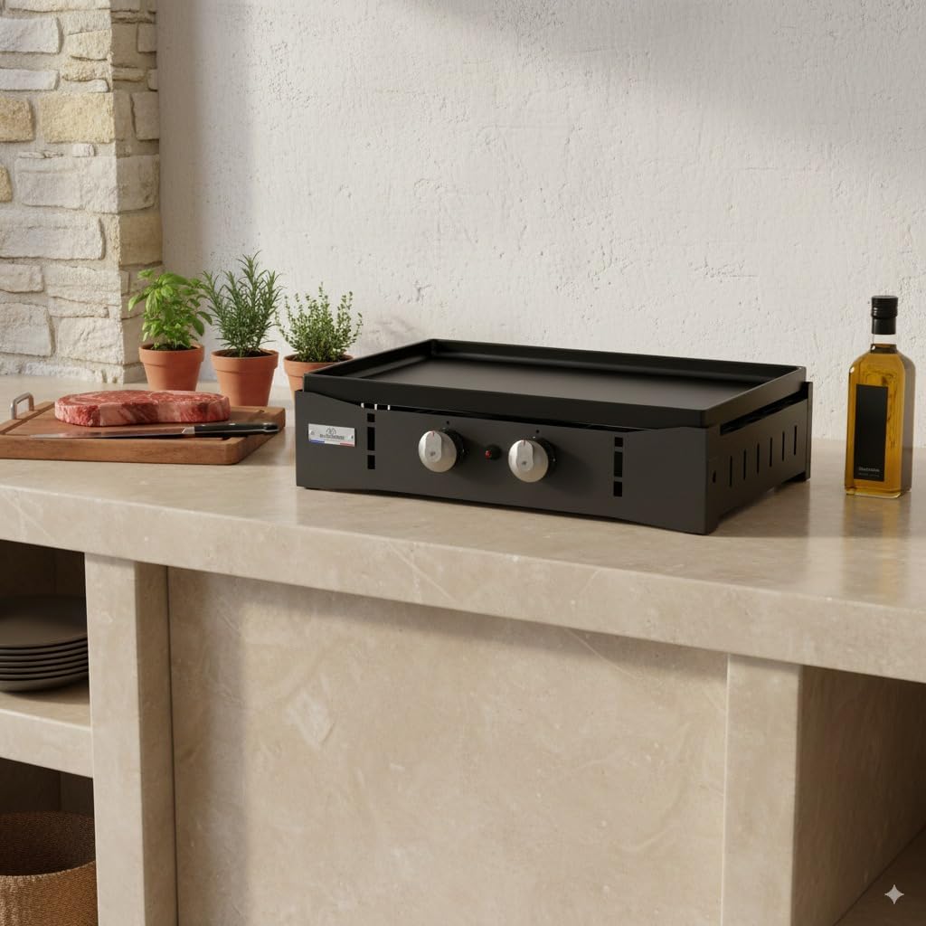 Marque - Le Marquier Plancha Ora Gaz - 260 Noire - Plancha gaz robuste et compacte, surface de cuisson large.