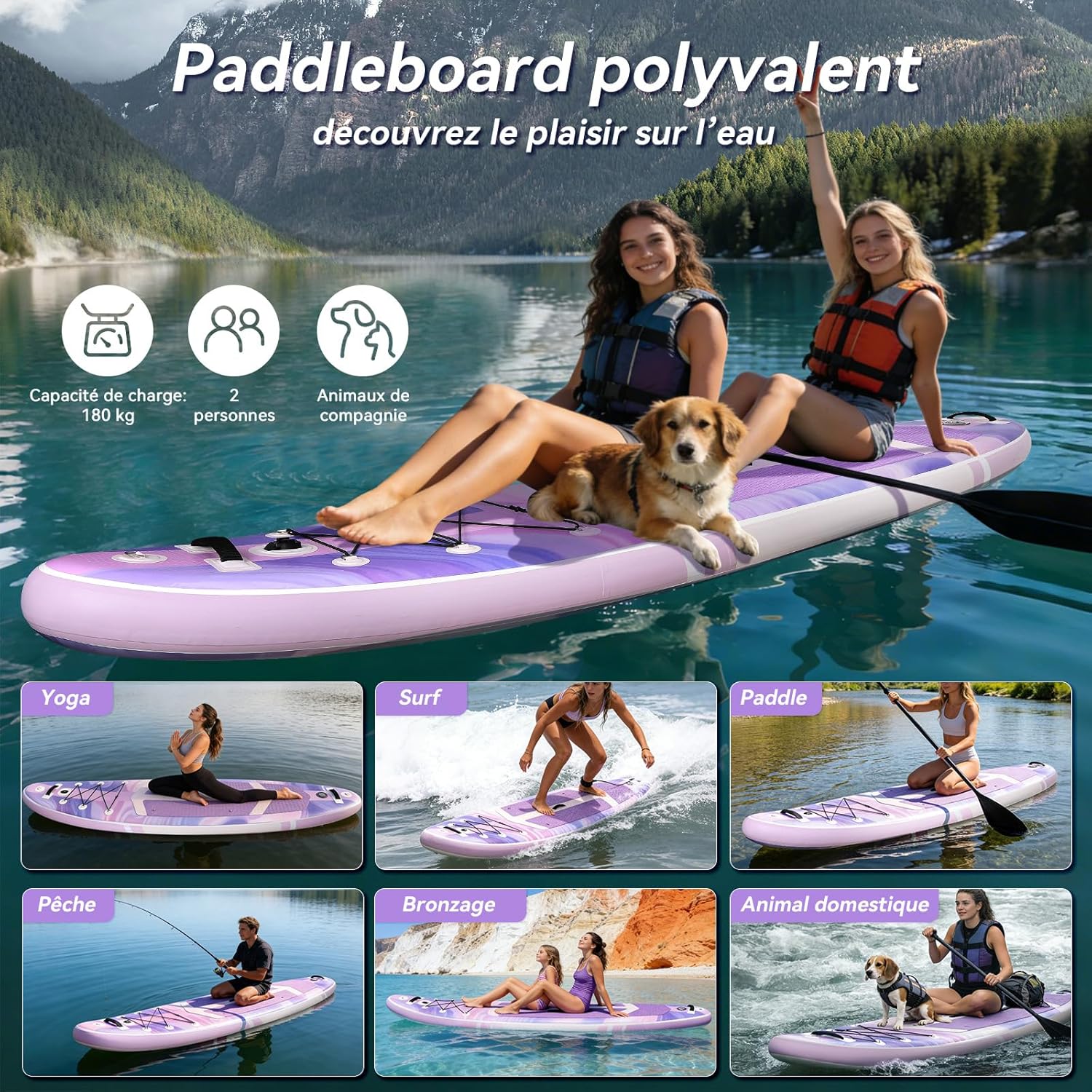 YU YUSING - Paddle Gonflable Série Adulte - 320/335cm - 2 personnes, siège kayak, pagaie alu, support caméra, jusqu'à 15