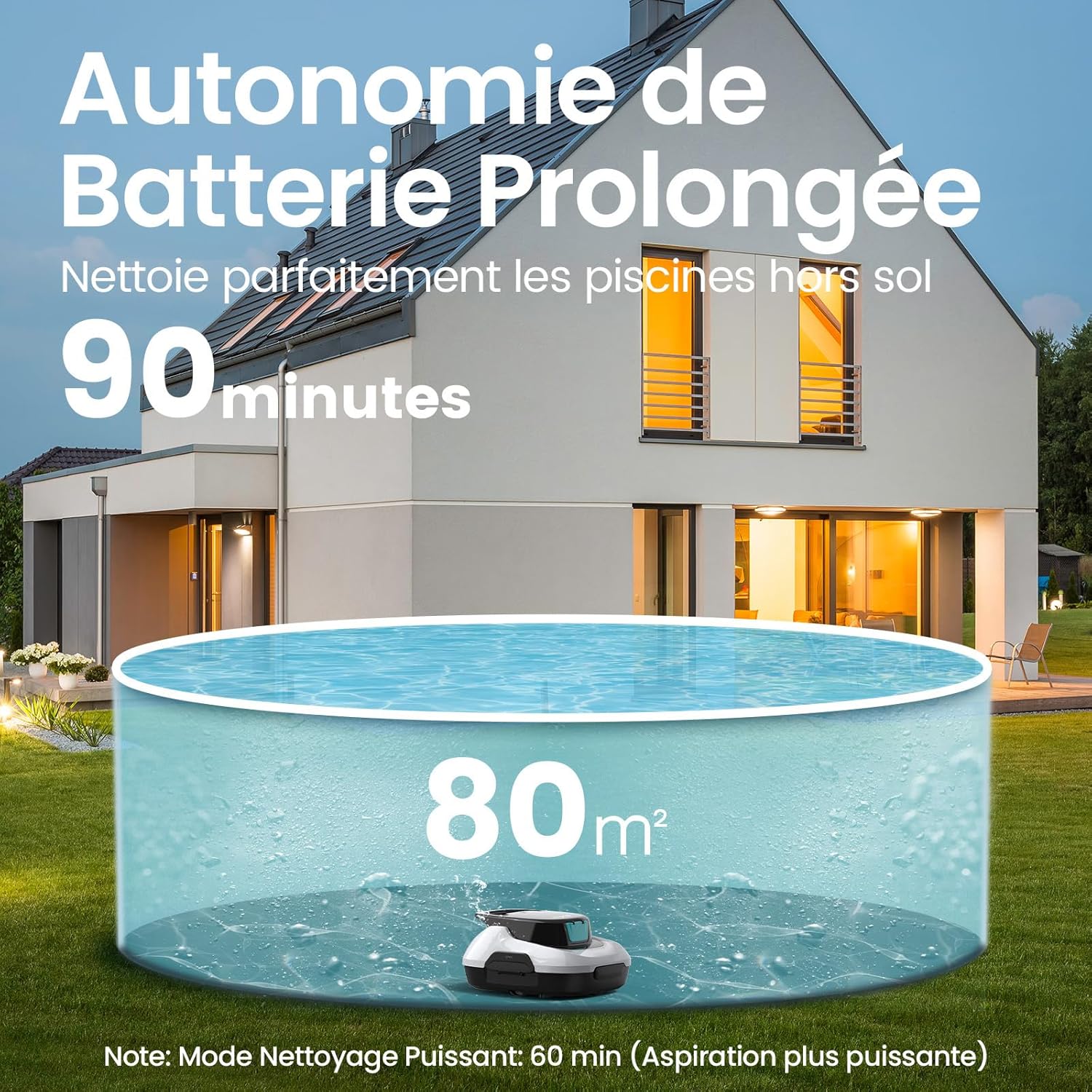 AIPER Scuba SE Robot Piscine, Aspirateur Piscine sans Fil, 90 Minutes de Nettoyage, Fonction de Stationnement Automatique, Nettoyeur de Piscine Compact et Léger, Idéal pour Les Piscines Hors Sol 80㎡