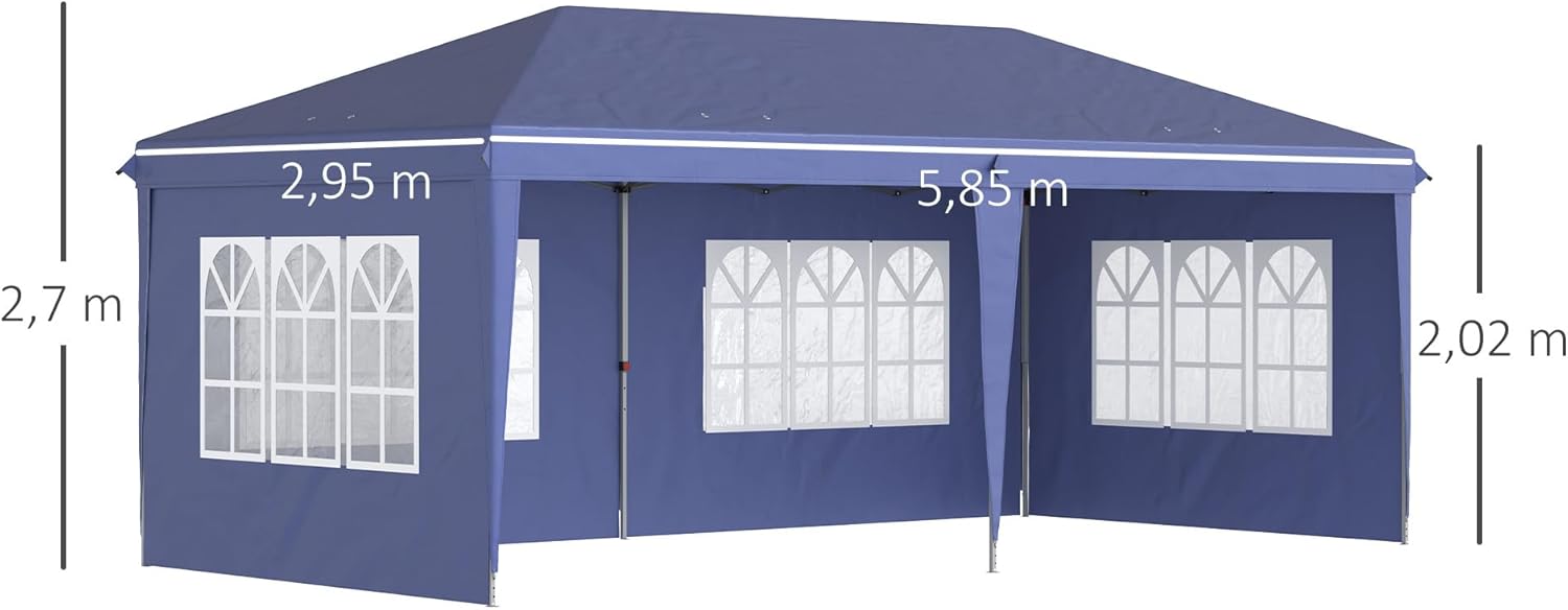 Outsunny – Tonnelle pop-up jardin 3x6 m, 3 côtés, sac transport