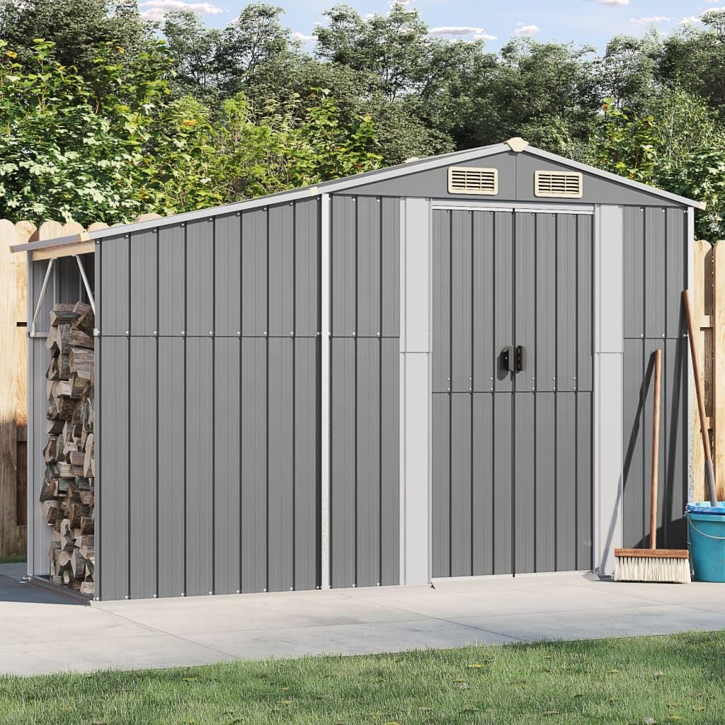 Abri de jardin en acier galvanisé – Rangement d'outils en métal avec toit incliné et bunker de charbon – Organiseur d'extérieur durable – 277 x 93 x 179 cm
