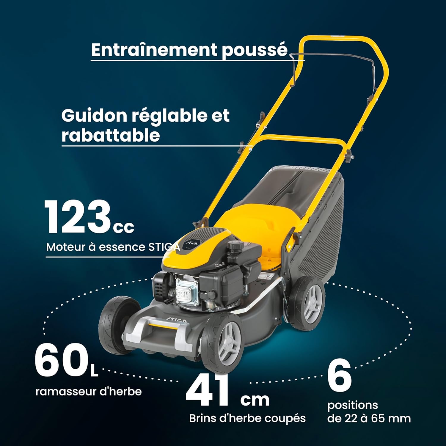 STIGA - Collector 43 - 41 cm, 123 cm3, 60L, réglage centralisé 6 positions