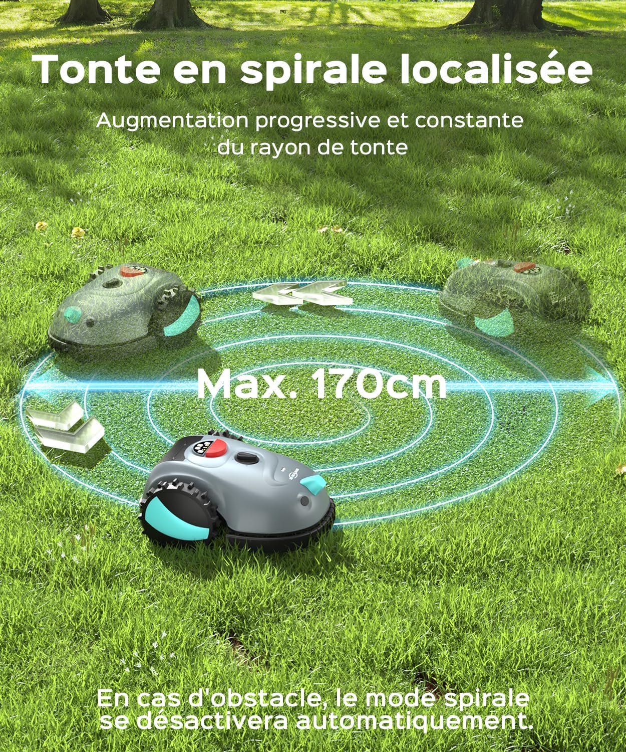 YARDCARE - robot tondeuse sans fil, navigation visuelle, coupe spiralée - V100