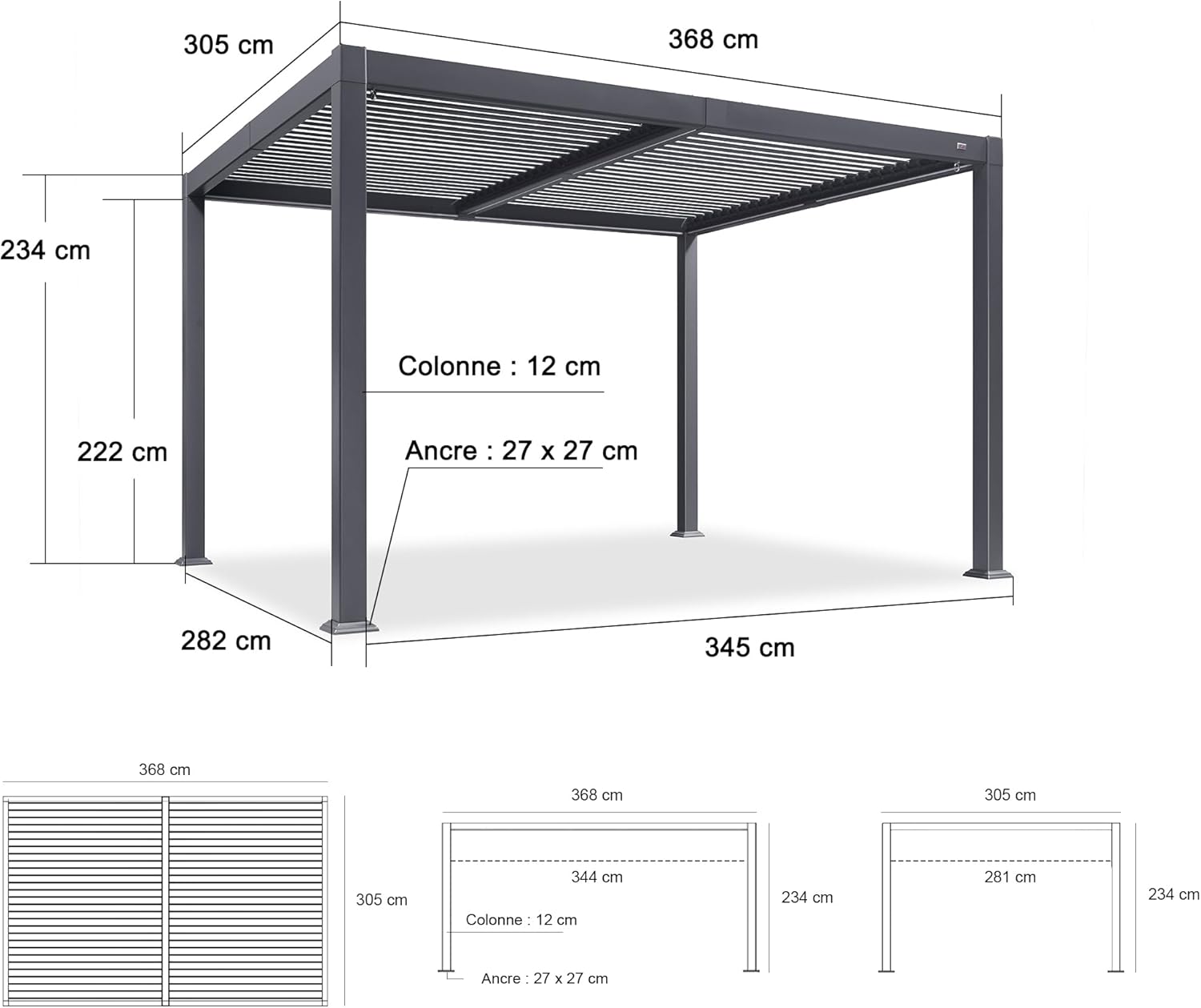 PURPLE LEAF - Pergola bioclimatique - 3 x 3,65 m - aluminium, lames orientables, LED, imperméable