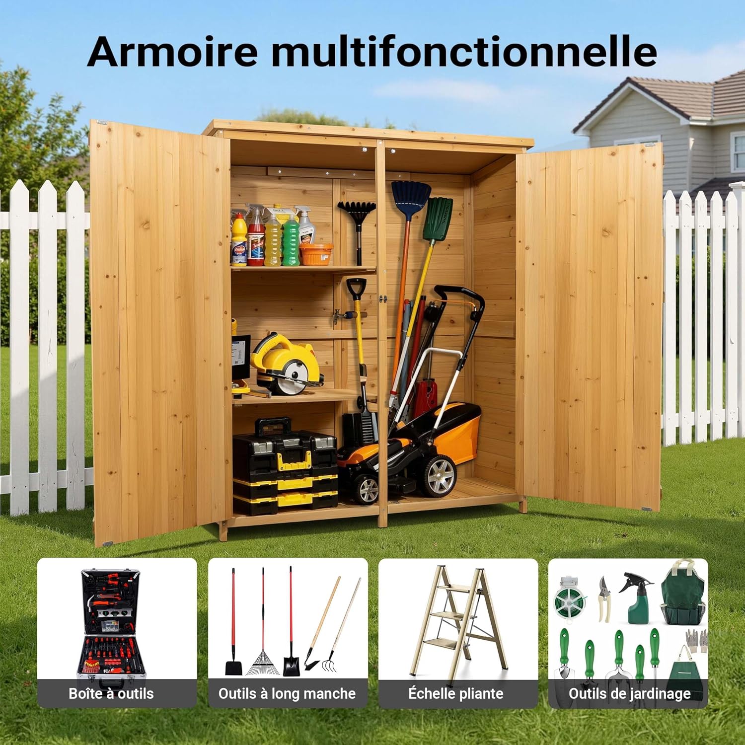 Wiltec Abri de Jardin – 1350 x 500 x 1540 mm – en Bois d’Épicéa – avec Toit en Bitume et 2 Portes – Cabane Remise pour Rangement Outils pour Jardin, Terrasse & Balcon
