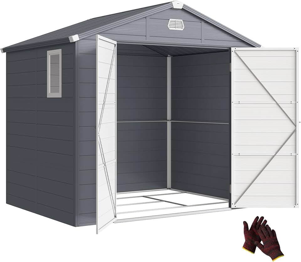 Outsunny - abri de jardin résine 240x190x228cm - 4,6m², fondation alu, portes loquet, 3 fenêtres