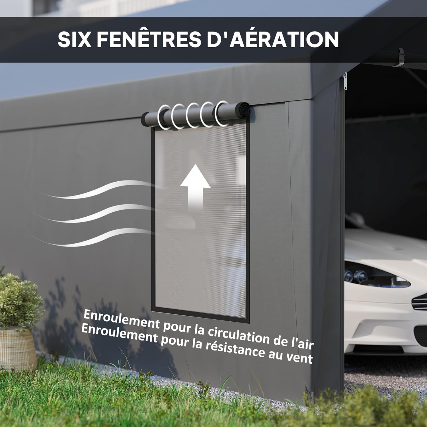 Outsunny - Carport 3x6 m - parois amovibles, 4 fenêtres, 2 portes roulantes