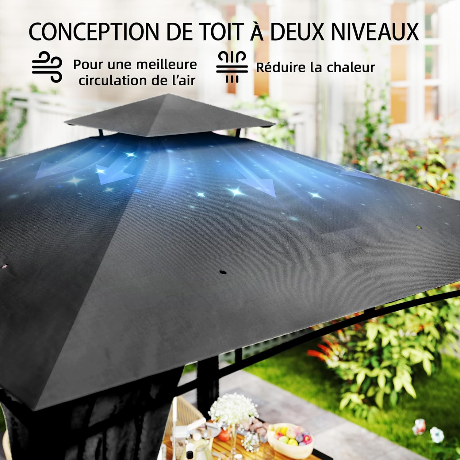 Outsunny - Pavillon Jardin Série 3x3m, toit rétractable, UV50+, Ø48mm