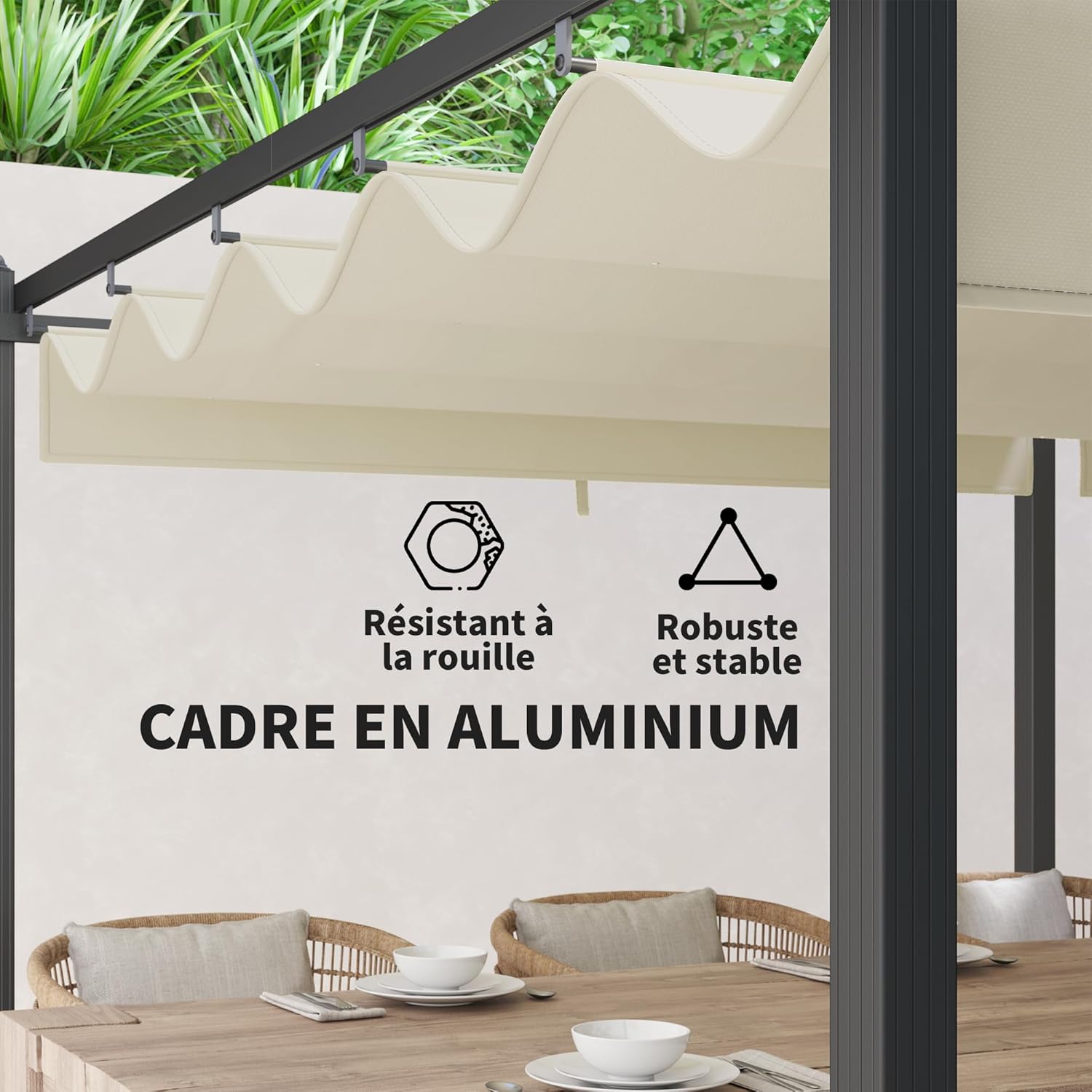 Outsunny - Pergola 3,6x6m - aluminium, toile rétractable, beige