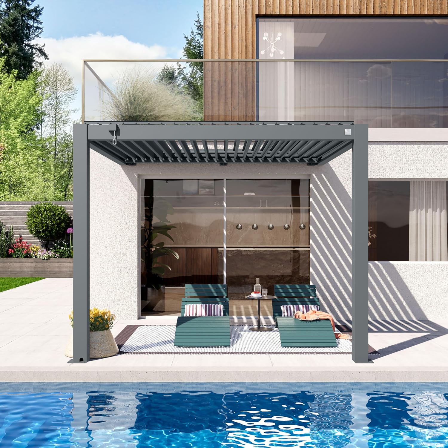 PRIMEYARD - pergola adossée, 3x3 m, aluminium, lames orientables, anthracite
