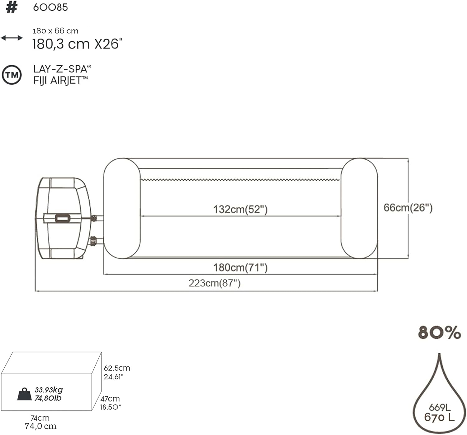 Bestway Lay-Z-Spa® Fiji Airjet 180 x 66 cm, 2-4 Personnes