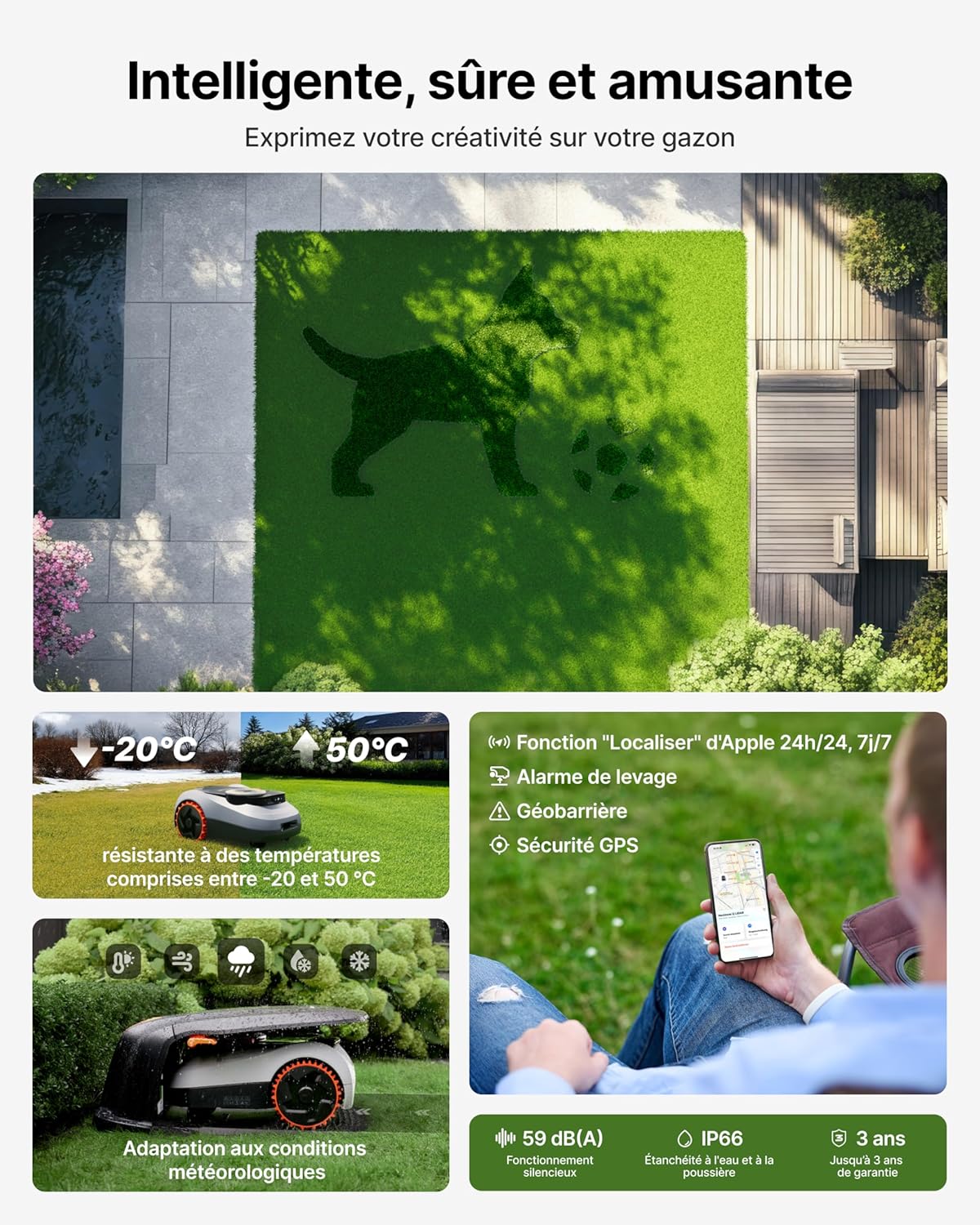 Segway - Navimow i220 - tondeuse robot LiDAR - garage, cartographie, 45% pentes, 4G - i220