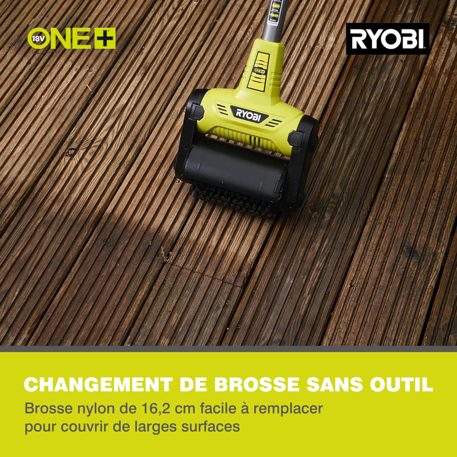 RYOBI - Nettoyeur sol One+ 18V - 16,2 cm - Brosse nylon, poignée ergonomique - RY18PCB-0