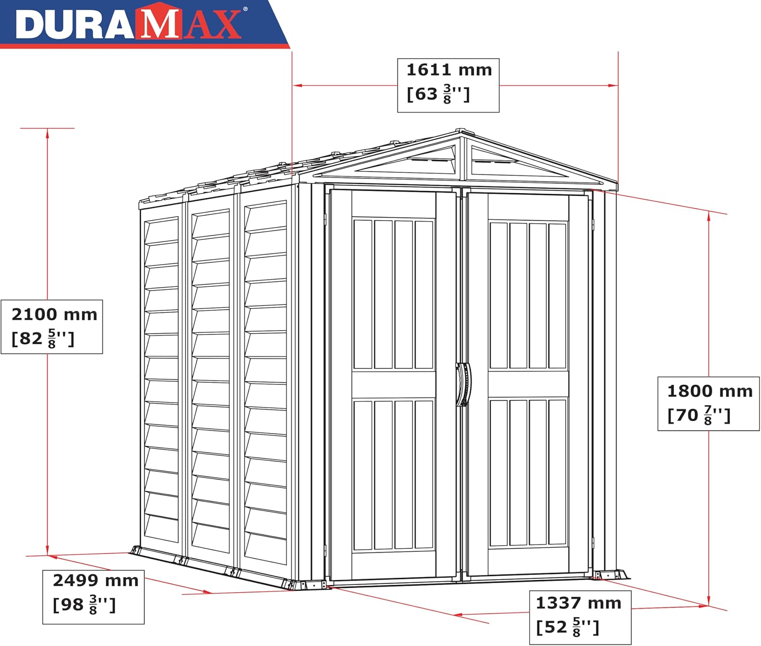 Duramax YardMate PLUS 5 x 8 (4.28 m²) Abri de jardin en plastique avec plancher en plastique robuste, structure de toit en métal robuste, ignifuge et sans entretien, Gris foncé/ Adobe
