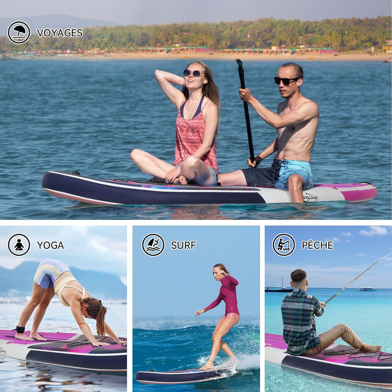 YU YUSING - Paddle gonflable 320/335 cm - 2 places, siège kayak, pagaie, pompe, 150 kg