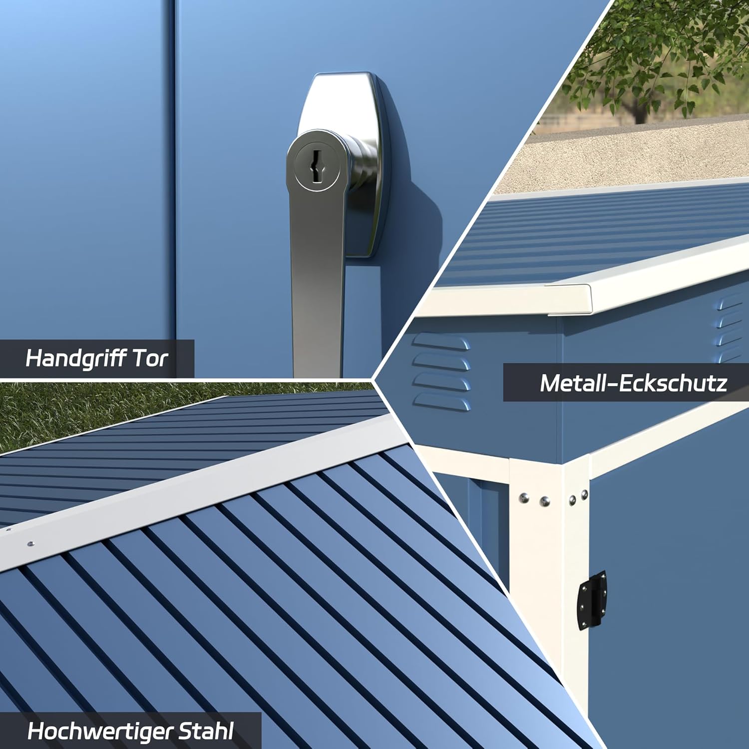 SUPEER Abri de Jardin Métallique 2m² avec Toit Incliné Résistant - Stockage Extérieur pour Outils, Vélo ou Mobilier - 125.5x88.5x185 cm (LxlxH) - Bleu