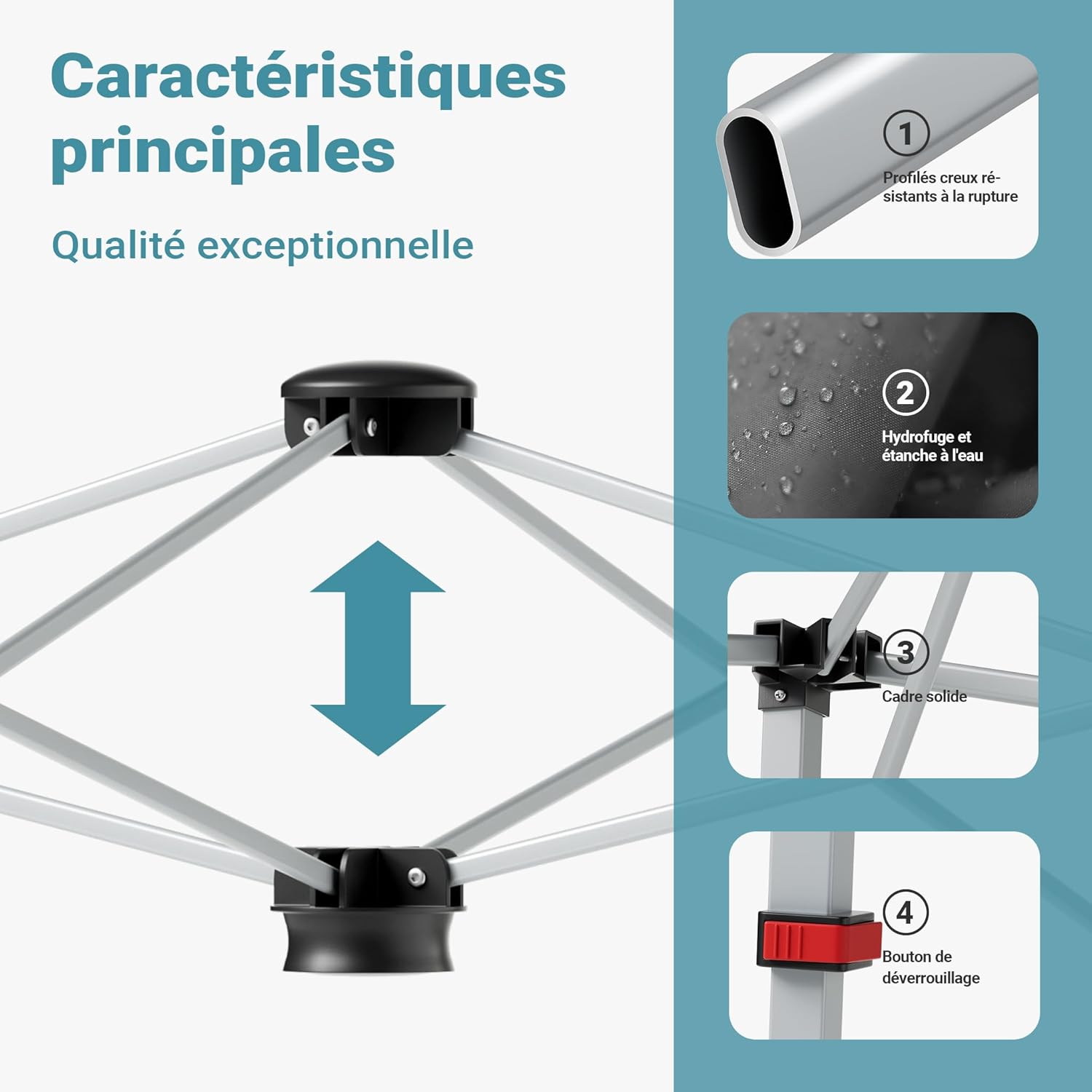 Wiltec - Tonnelle pliante étanche 2,5x2,5x2,7m - cadre robuste