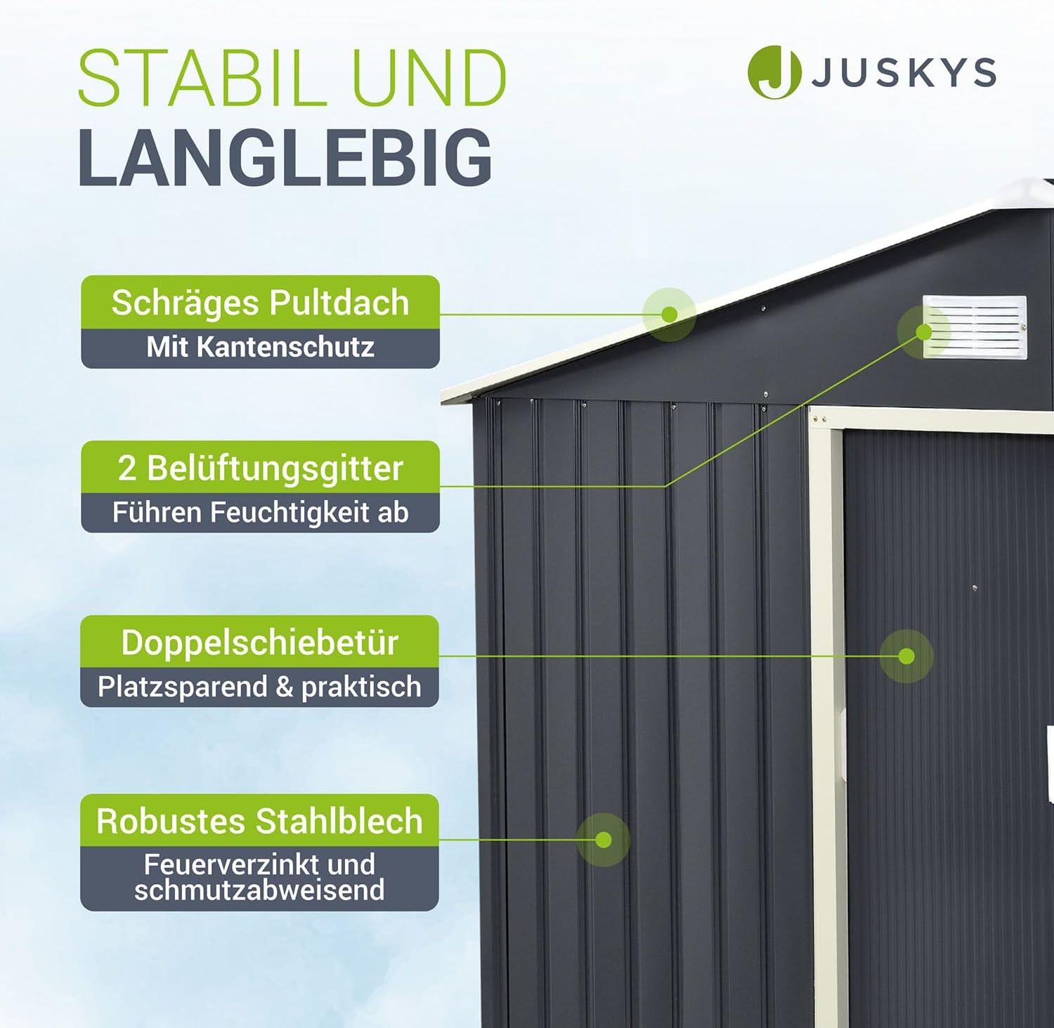 Juskys - Abri à outils XXL - 277x319x192cm - métal, porte coulissante, fondation, toit en pente