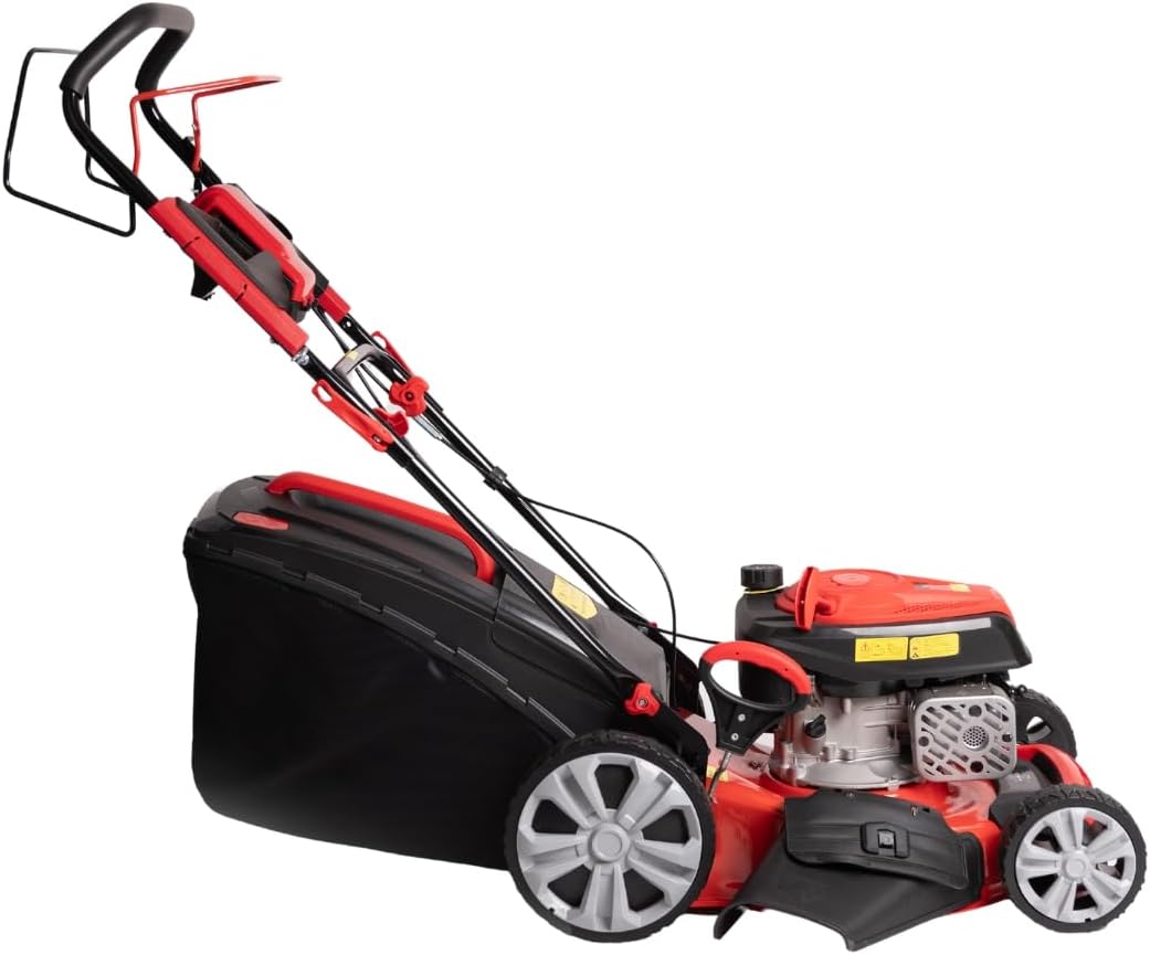 A.M.C. Tondeuse à gazon à explosion automotrice 4in1-4 CV, Tondeuse à gazon thermique autoportée - Moteur 170cc 4 temps avec autotraction - Largeur de coupe 51 cm - Mulching - Panier de collecte 60L