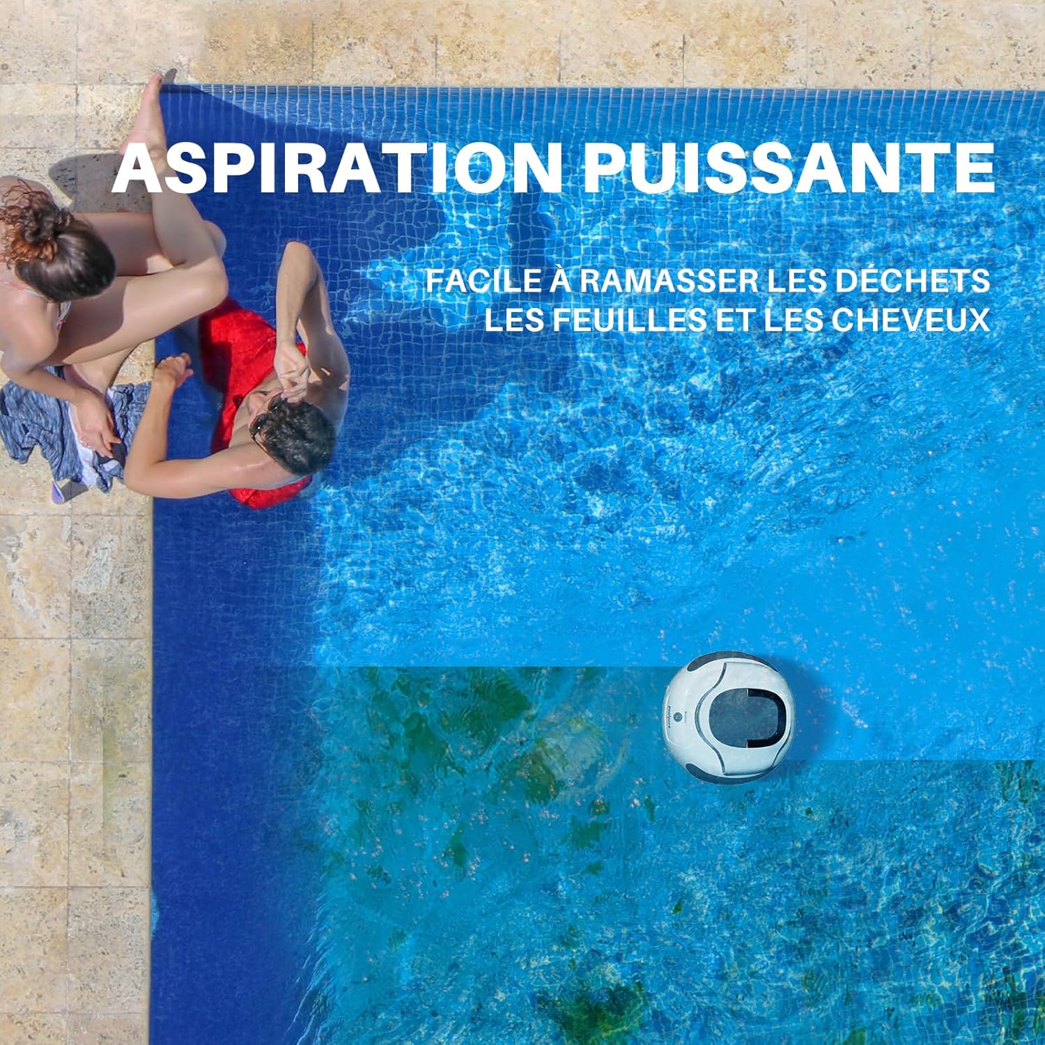 POOLPURE - Robot piscine sans fil - 5000mAh, double moteur, LED, auto-stationnement, IPX8, max 90㎡