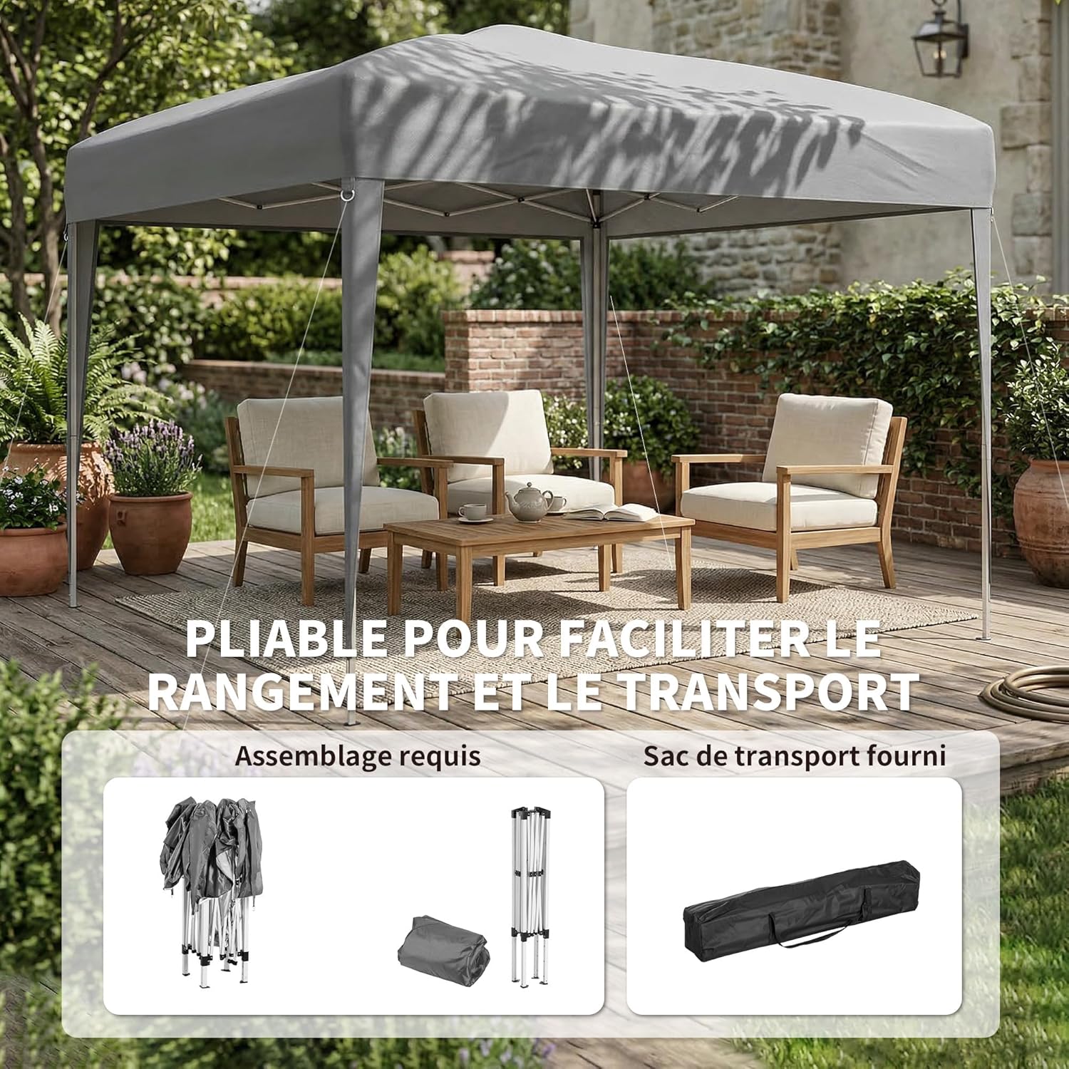 Outsunny - Tonnelle pliante série jardin - 3x3m - anti-UV, sac inclus