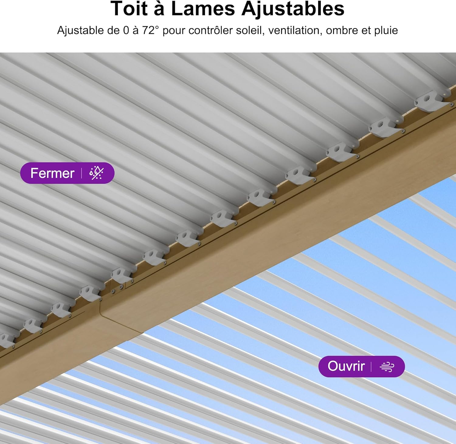 PURPLE LEAF - Pergola Bioclimatique bois effet alu - 3,5x6,35m - lames orientables, imperméable, extérieur