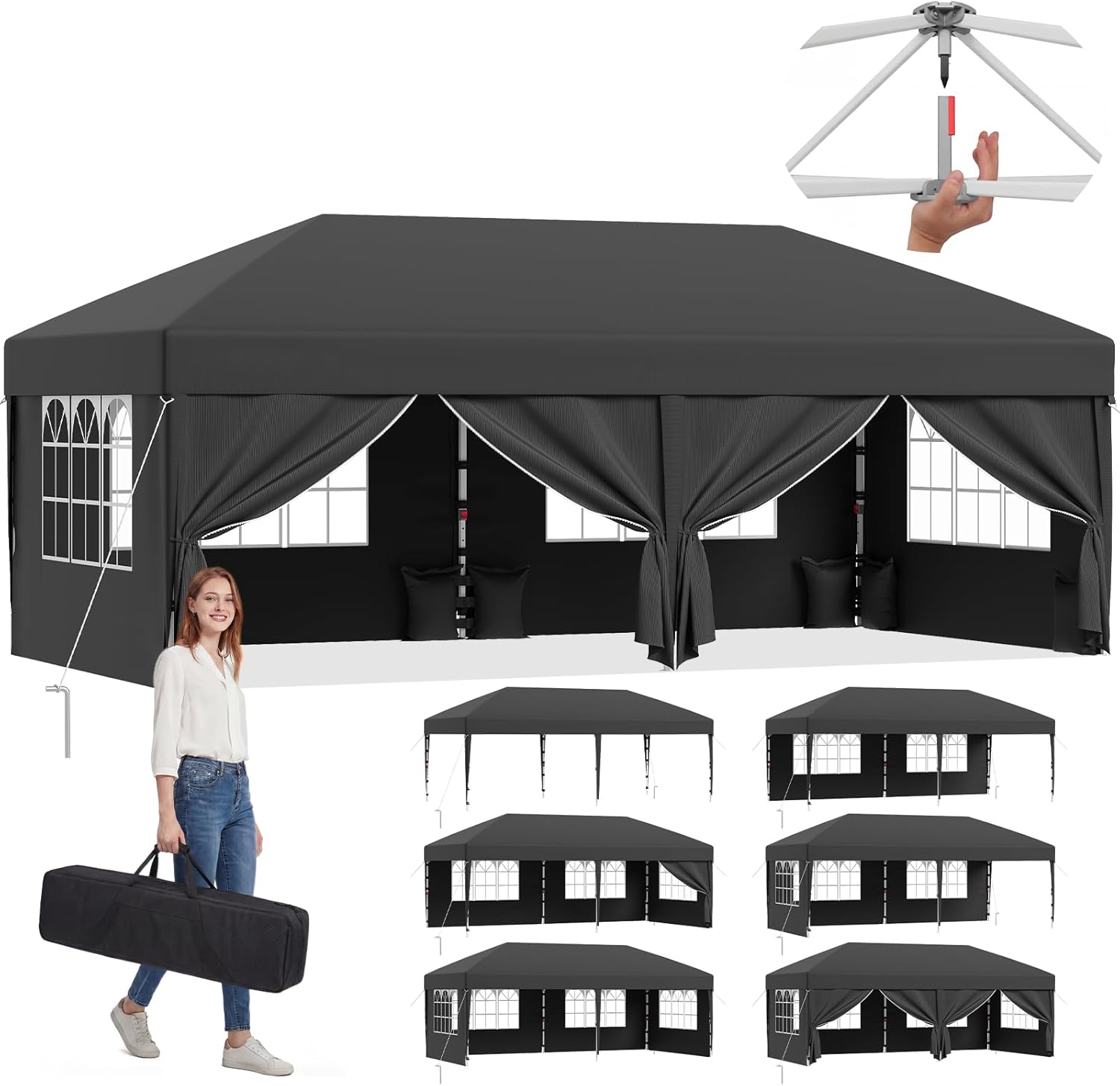 JUMMICO - Pavillon pliable série rapide - 3x6m - montage 5min, hauteur réglable, imperméable