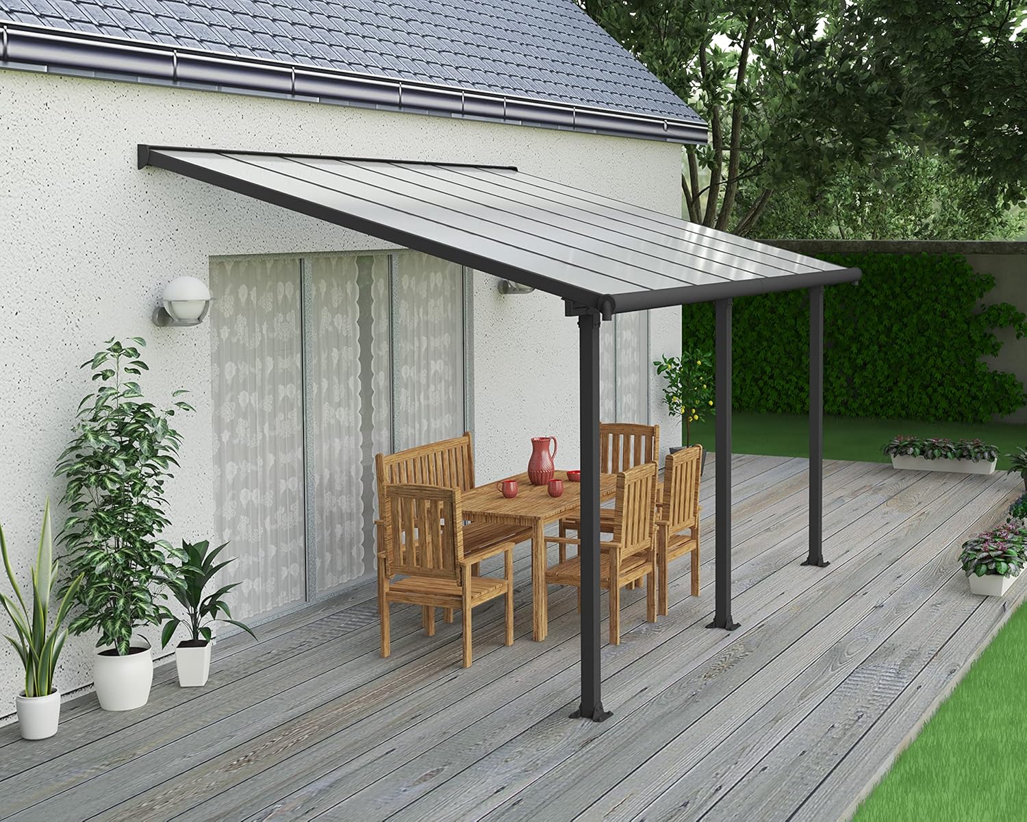 Canopia by Palram - Olympia - 12.8m² - aluminium & polycarbonate, terrasse élégante, gris