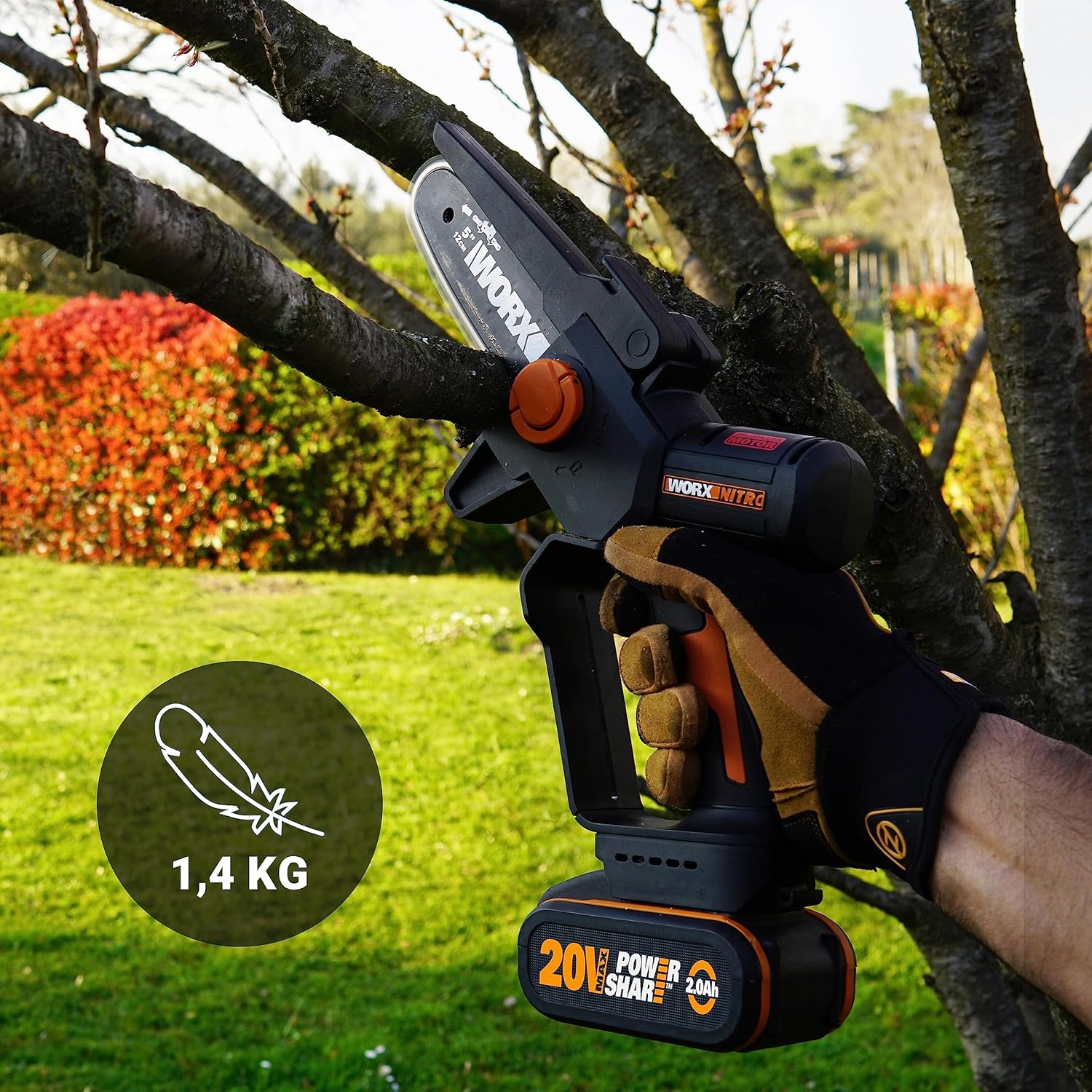 WORX - Mini tronçonneuse brushless 20V, guide 12cm, coupe 10cm, WG325E