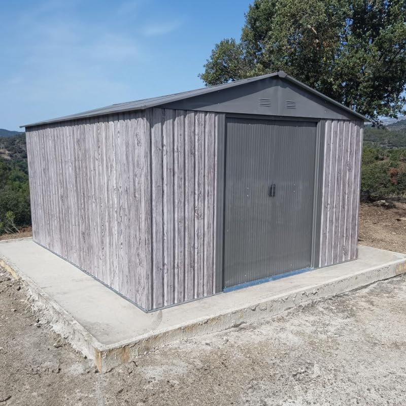 Abri de jardin métal WoodTouch 11m², double porte, acier beige, 301x367cm