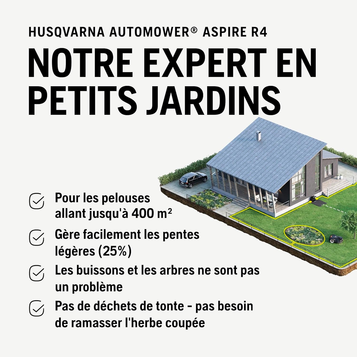 Husqvarna - Automower Aspire R4 - 400 m² - robot connecté Wi-Fi, Bluetooth, commande vocale