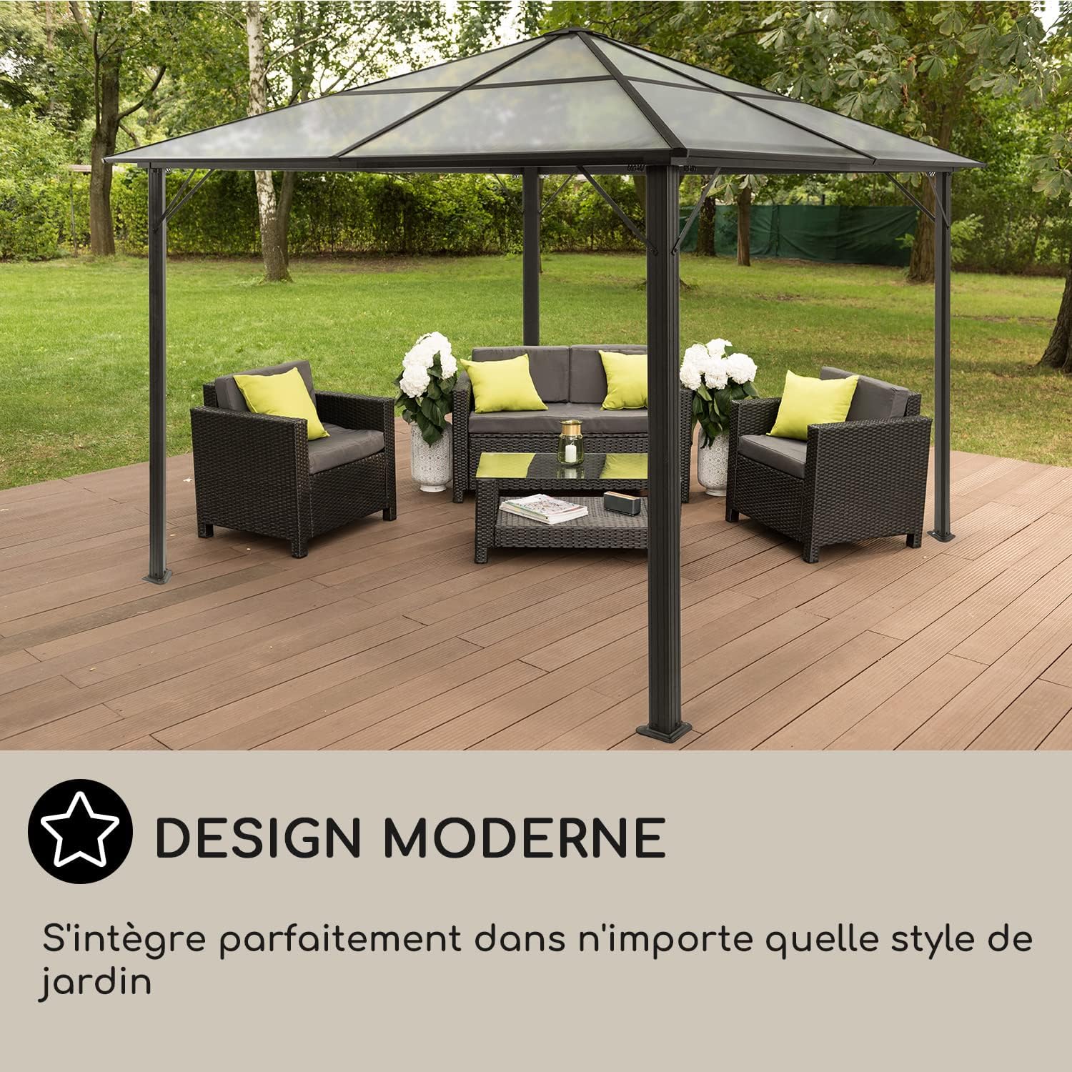 Blumfeldt - Pergola aluminium série Jardin - 3x4m - toit polycarbonate rigide, éclairage LED, verre translucide