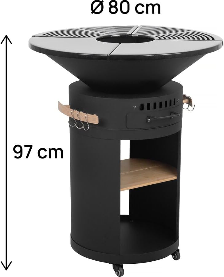 Cesar - Premium brasero plancha barbecue Ø81 cm - charbon/bois, noir