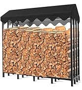 Himimi Range Bûches Extérieur en Métal, 185 x 70 x 185cm, Capacité Maximale 2,4m³, Étagère à Bois...
