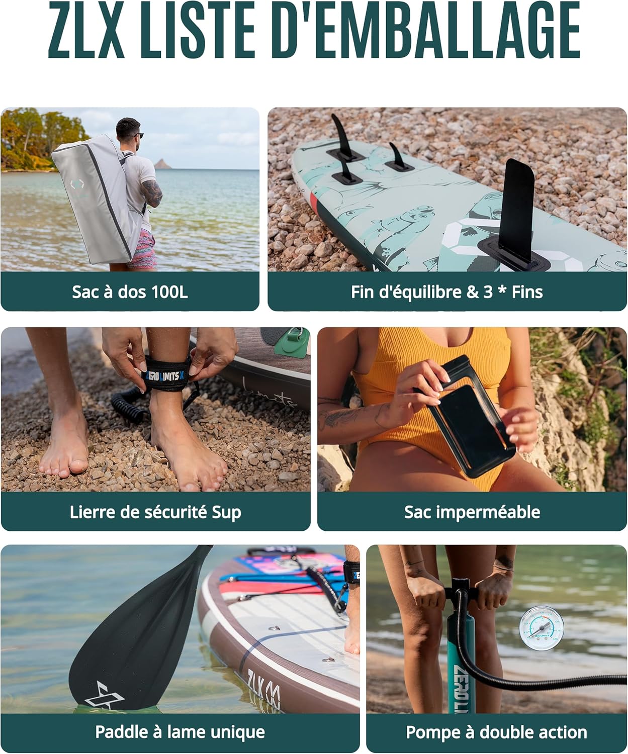 ZLX Paddle Gonflable 350 x 89 cm Extra Large Sup | Planche Stable Antidérapante, Aileron Amélioré, Accessoires Premium, Sac & Pompe Haute Pression, pour Adultes Tous Niveaux avec Siège Gonflable