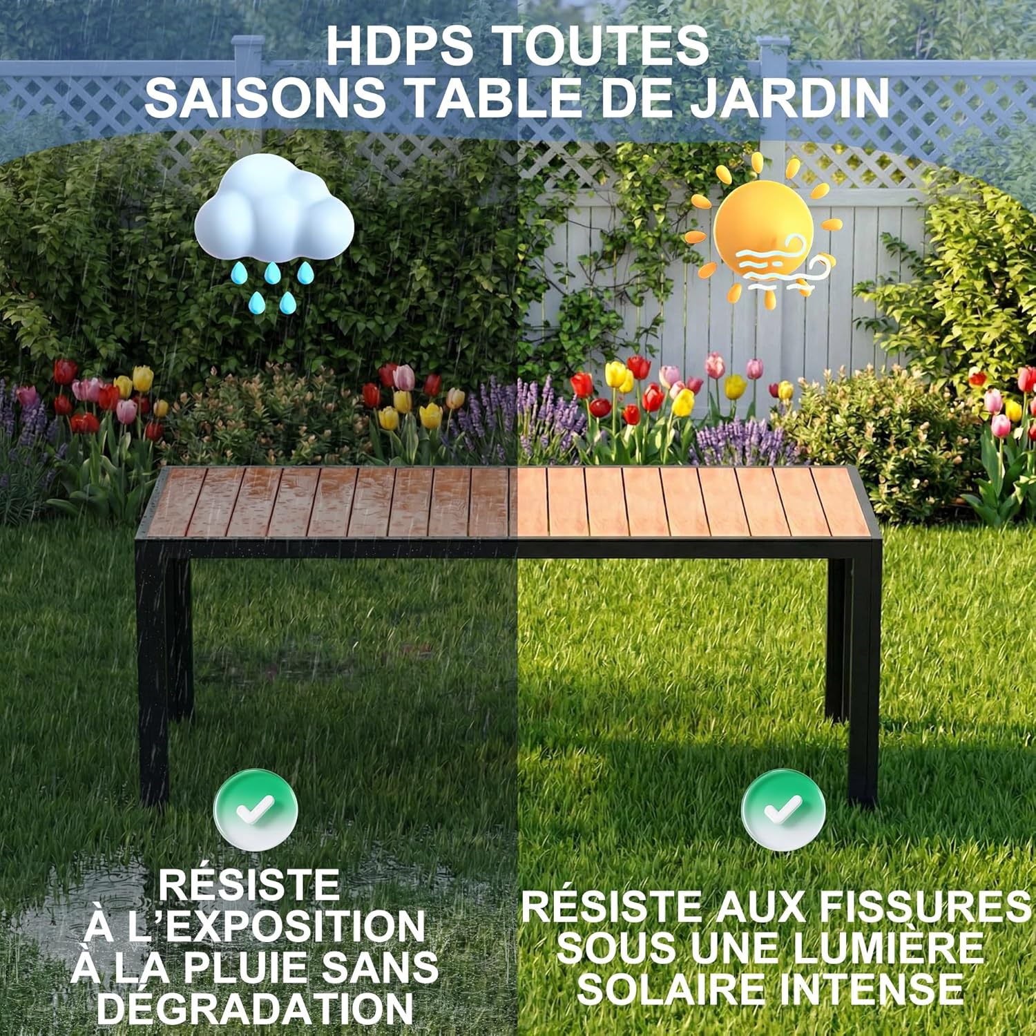 Devoko - table de jardin HDPS - 189x80x72 cm - aluminium, facile à entretenir, résistant intempéries